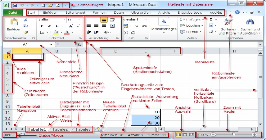 Excel 2010 Beschriftungen (Bitte anklicken zum Vergrössern)